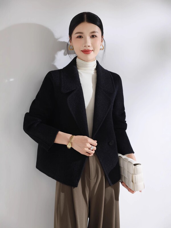 韩版百搭短款秋冬宽松小个子呢子外套时尚2025双面羊毛新款大衣女|undefined