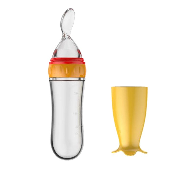 Nuevo bebé de silicona suave cabeza de pasta de arroz botella de alimentación del bebé squeeze cuchara niños suplemento alimenticio botella de pasta de arroz cuchara 90ML