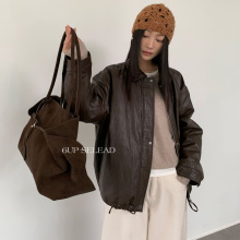 6UP秋冬韩系翻领夹棉皮衣外套夹克2025广州13行新款慵懒极简50257