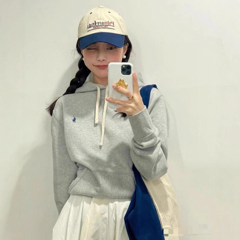 Rl Laff Pony Logo Hooded Sweatshirt Women's Cotton Heavy Pullover Embroidered Sweatshirt Men's Autumn Couple Long Sleeve Hoodie