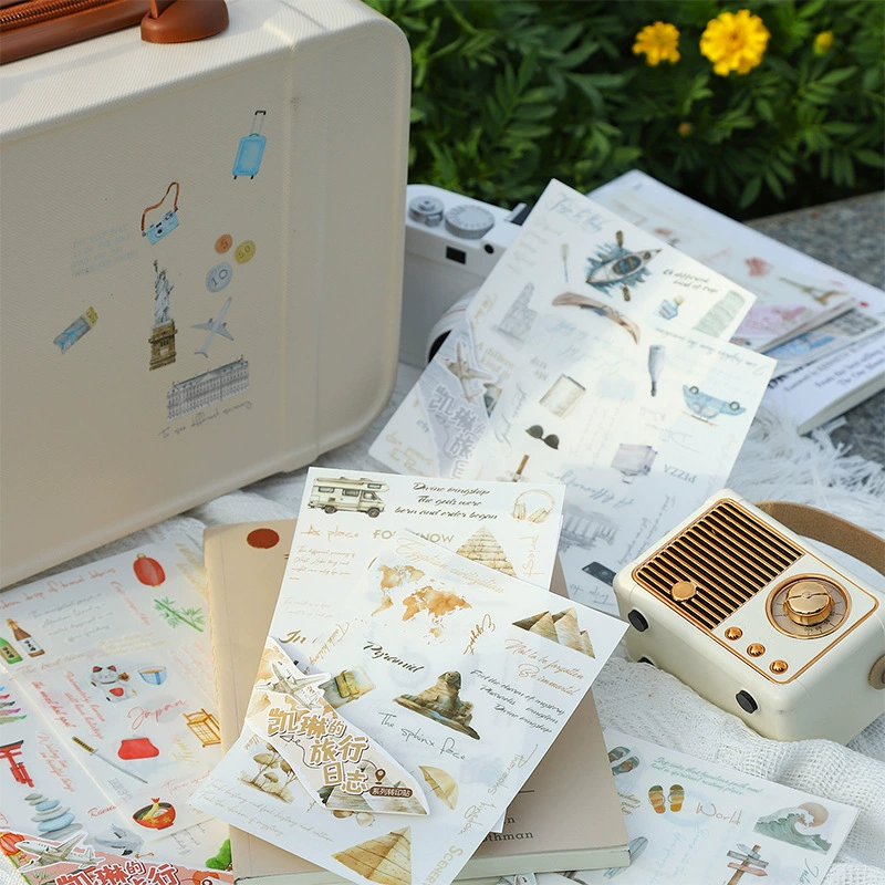番茄酱少女 Kailin's travel diary series transfer stickers decorative stickers retro handbook material 6