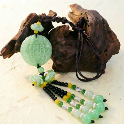 Double-Sided Light Green Jade Pendant: Car hanging - have-a-safe-journey