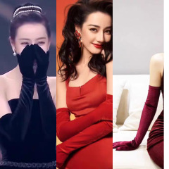 熱い巴の同じタイプの黒い赤いベルベットの手袋の女性の長い夜のドレスは腕のカバーの復古の優雅なヘボン風の晩餐会を撮影します。