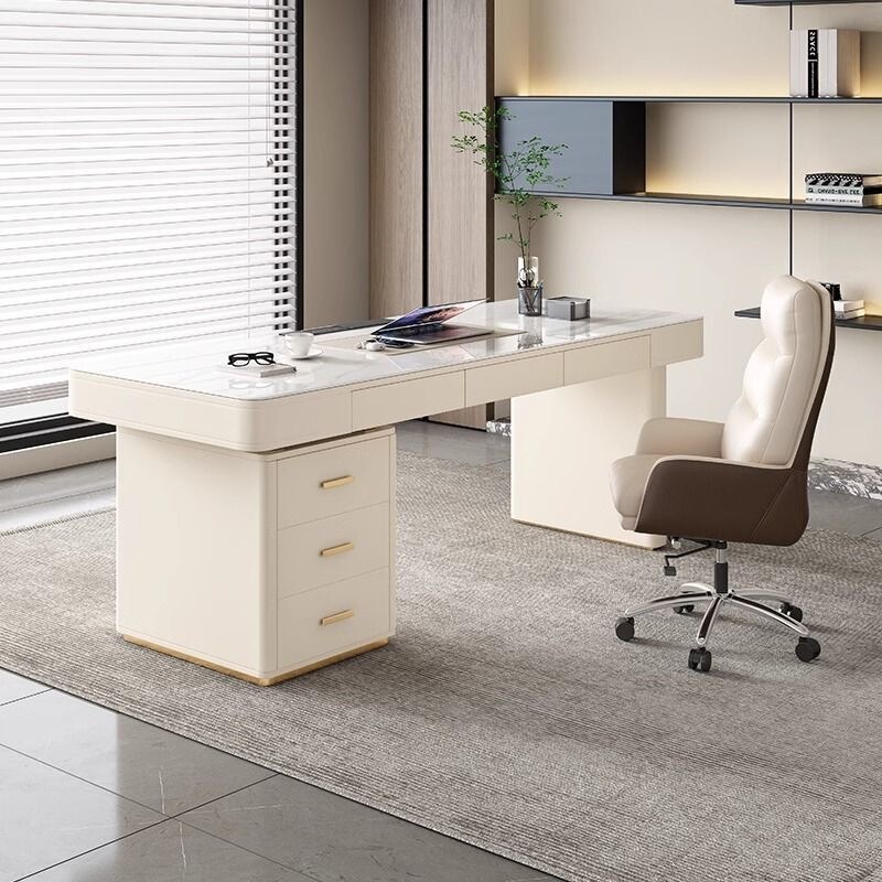 Cream-Colored Light Luxury Slate Desk, Modern and Simple, High-End Writing Desk, Office Desk, Study Room Computer Desk Cream-Colored Light Luxury Slate Desk, Modern and Simple, High-End Writing Desk, Office Desk, Study Room Computer Desk
