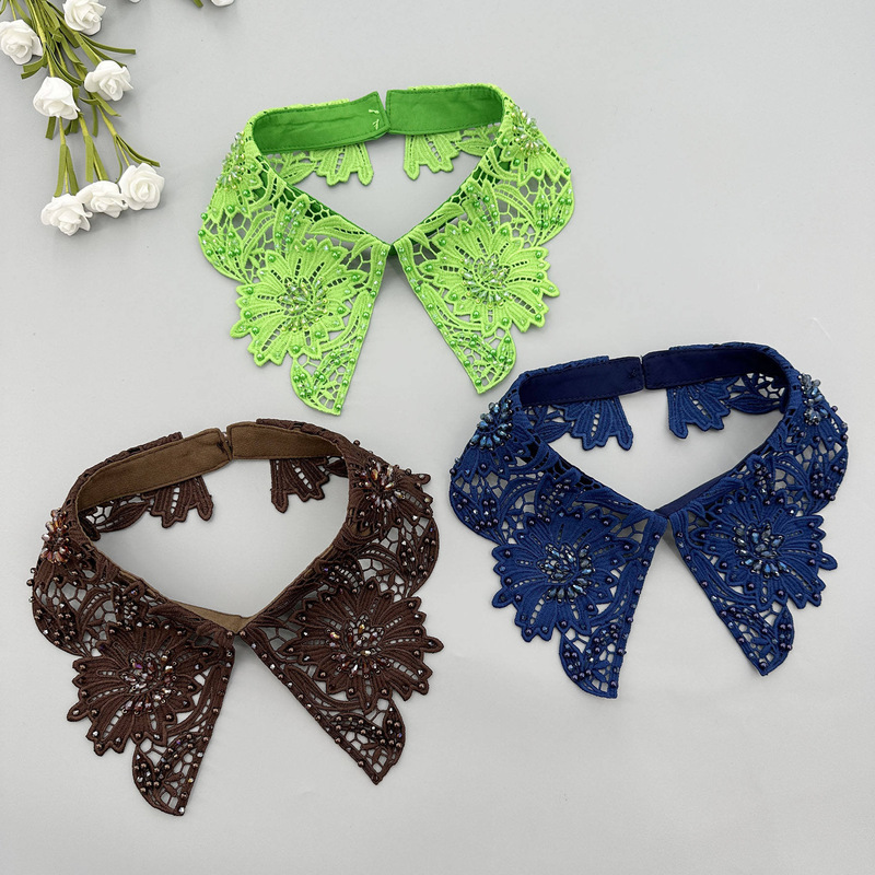 Colorful Series of Hollow Lace Beaded Fake Collars, Versatile Sweater and Shirt Decorative Collars, Vintage Elegant Layering Accessory
