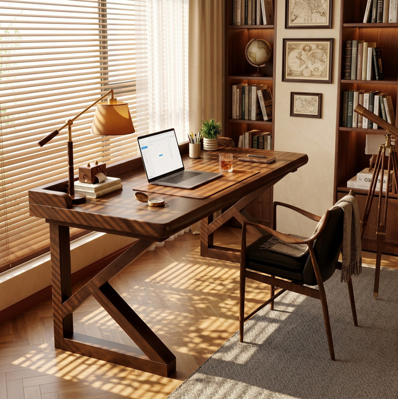 Solid Wood Desk Study Room Desktop Computer Desk 2026 New Model Mid-Century Style Home Bedroom Office Desk Student Work Desk