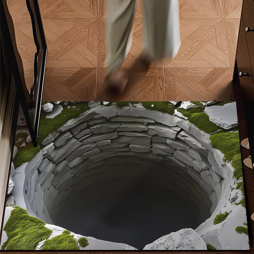 跨境陷阱视觉地毯客厅卧室茶几垫3D几何立体错觉防滑地垫代发批发