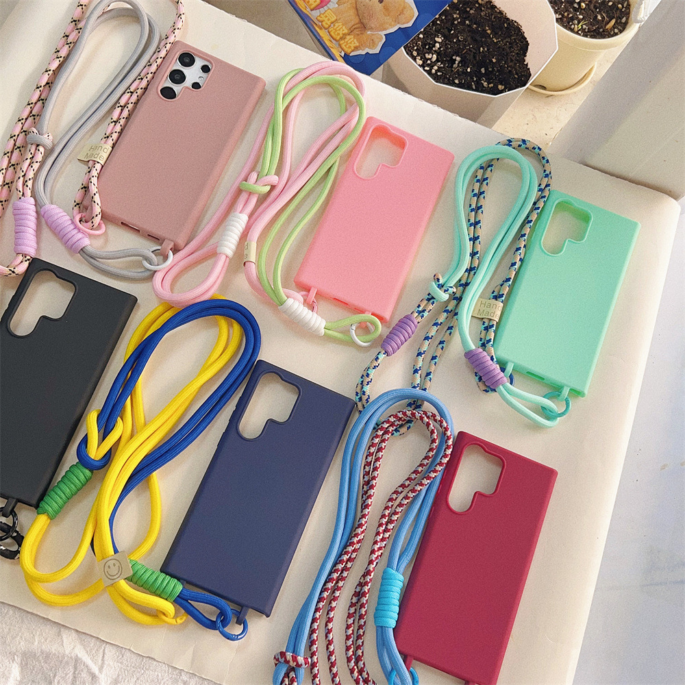 拼色挂脖挂绳手机保护套适用三星S25+手机壳苹果iphone斜挎背式16