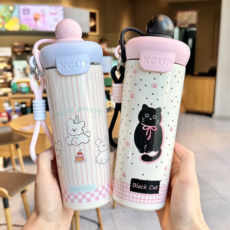 High-Appearance Cartoon Float Ball Portable Cup 316 Stainless Steel Thermos Cup for Hot and Cold Drinks Outdoor Portable Sports Straw Cup