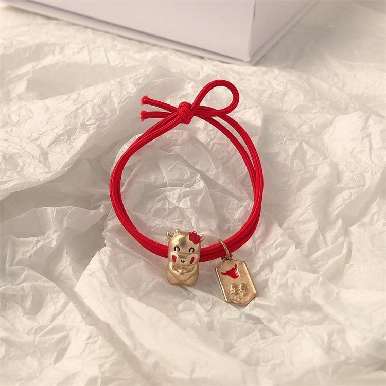 Fiesta de Año Nuevo de metal rojo elástico cuerda de cabeza de cabello de arco elástico de cabello de alta cola de caballo adornos de cabello