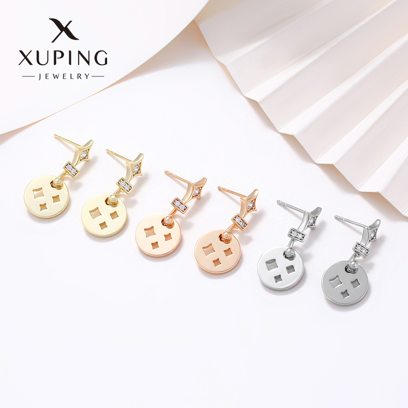 Joyería Xuping geometría redonda brillante pernos de orejas de lenteja femenina simple y fría aretes de orejas de estilo ligero lujoso