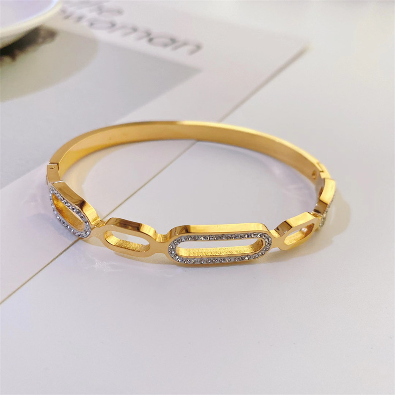 Simple Small Titanium Steel New Bracelet Plated 18k Gold Diamond Zircon display picture 1