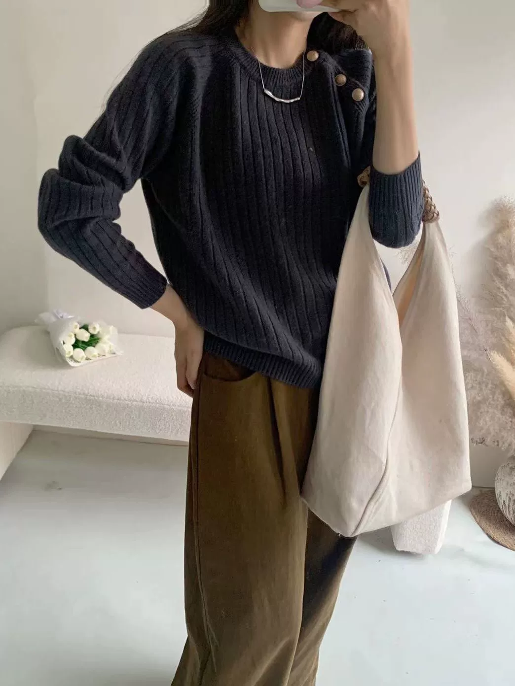 Woolen design demi-season sweater, high-quality style, trend of season, oversize