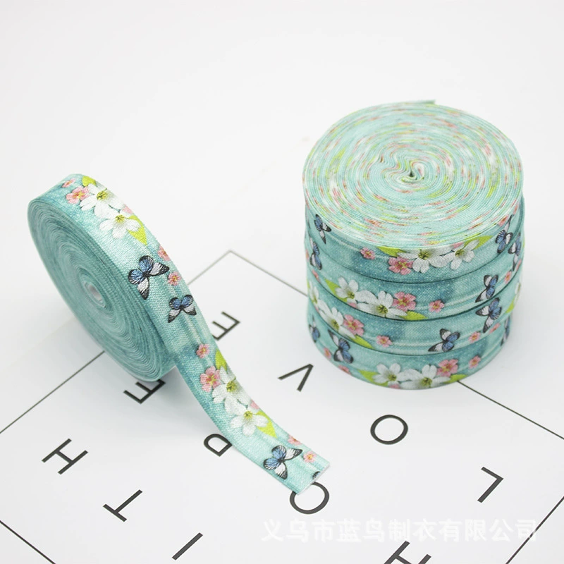 В наличии 1,5 см Цветочная бабочка с принтом эластичная лента DIY Ювелирная Группа край полосы узловатая резинка для волос резинка