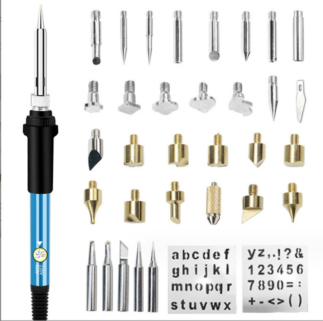 Контроль температуры цифровой дисплей Электрический паяльник резьба печать паяльник инструмент костюм изображение аксессуары для горячего тиснения головки паяльное сопло 28 шт.