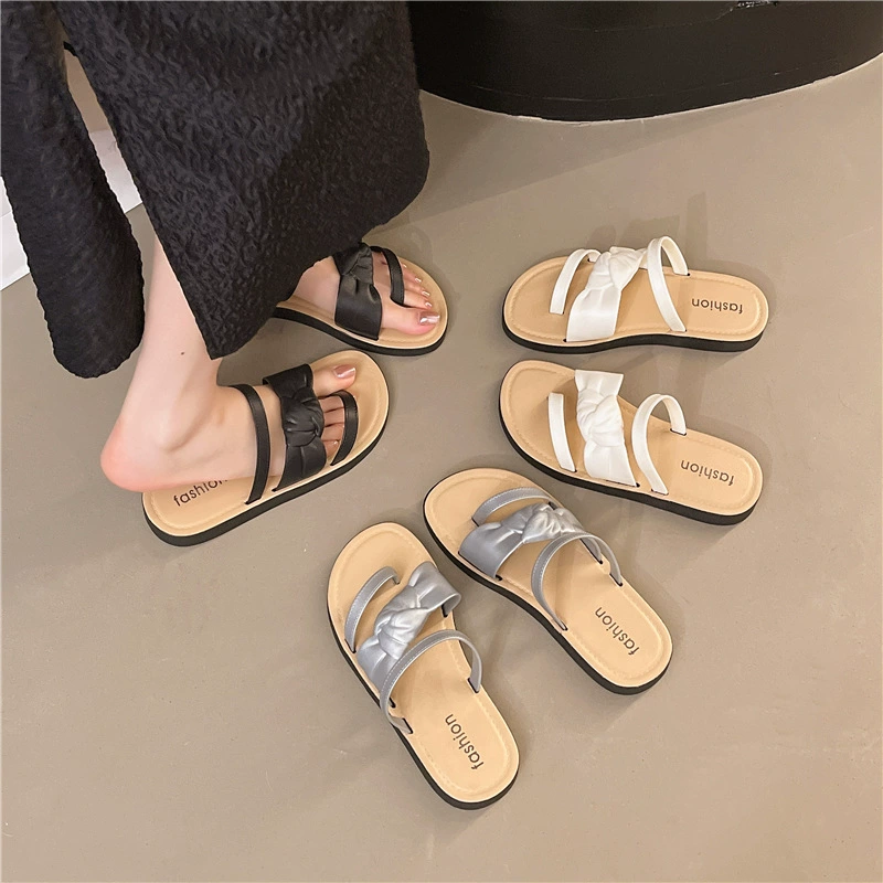 Французские нишевые тапки высокого уровня плоскоподошвенные женские носить на улице 2025 новая летняя мода повседневная рукава пляжные сандалии