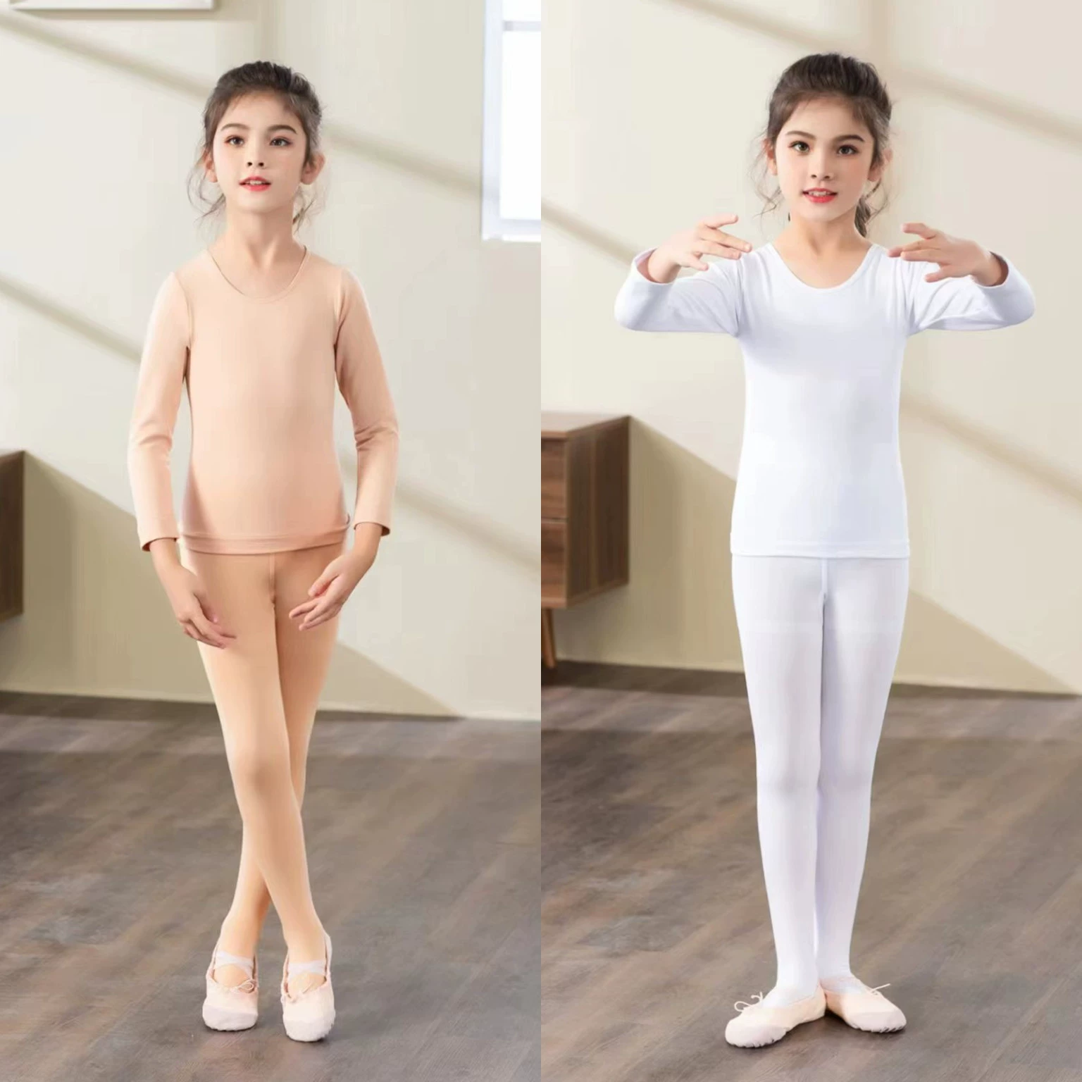 Детская танцевальная одежда, рубашка телесного цвета, теплый топ для девочек, утолщенная кожа на флисовой подкладке, невидимый облегающий костюм для выступлений