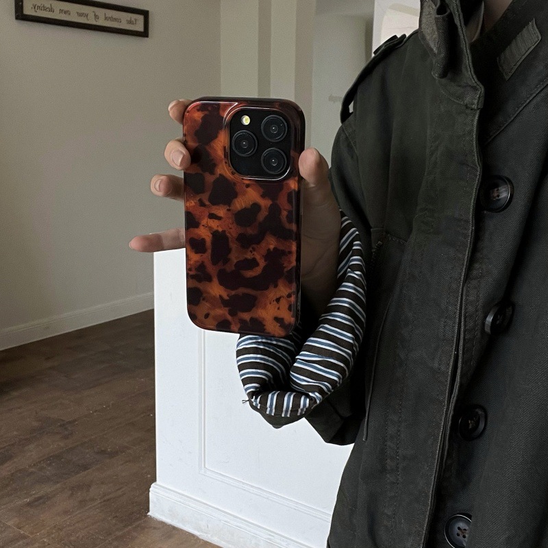 Autumn and Winter High-end Retro Amber Leopard Print iphone16Promax Apple 15 Mobile Phone Case 14 Double Layer 13