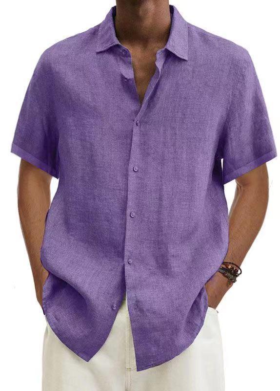 Camisa de Hombre Moderna de Verano 2025, Plataforma Independiente Wish, Éxito de Ventas en Amazon, Cuello en V, Botones, Algodón y Lino, Color Sólido