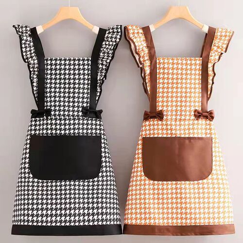 Canvas apron wholesale princess style apron houndstooth blouse kitchen cooking apron restaurant western style work clothes for women