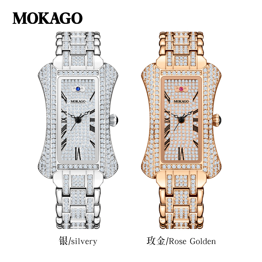 MOKAGO MOMO YANGGAO 8120 reloj de lujo ligero con diamantes completos en forma de estrella aerodinámica reloj de mujer con diamantes completos reloj de cuarzo