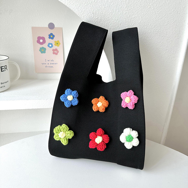 Dopamina lindo colorido pequeña flor de punto bolso de hombro estilo coreano versátil gran capacidad bolso de mano bolso de la muñeca