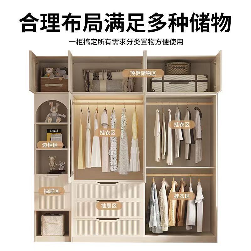 法式奶油风衣柜小户型推拉门家用卧室储物柜现代简约轻奢成品衣橱|undefined