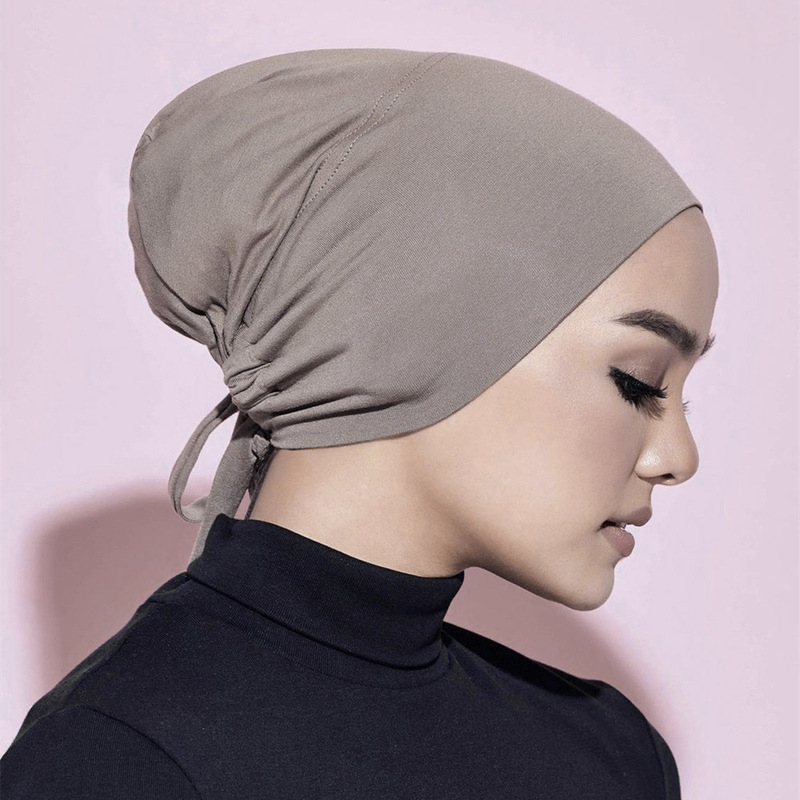 【High-Quality Pure Mercerized Cotton】Adjustable Hair-Covering Headscarf Cap with Elastic Straps, Base Cap, Gauze Scarf Base Cap