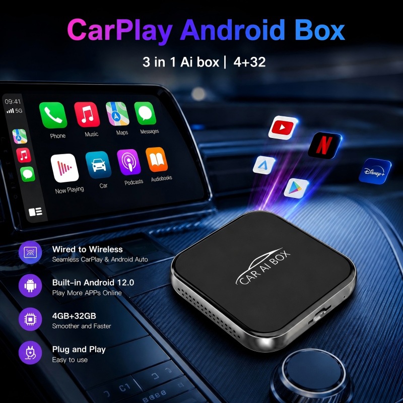 Cross-Border Three-In-One Wired to Wireless Carplay Box Apple Smart Android Auto Android Box