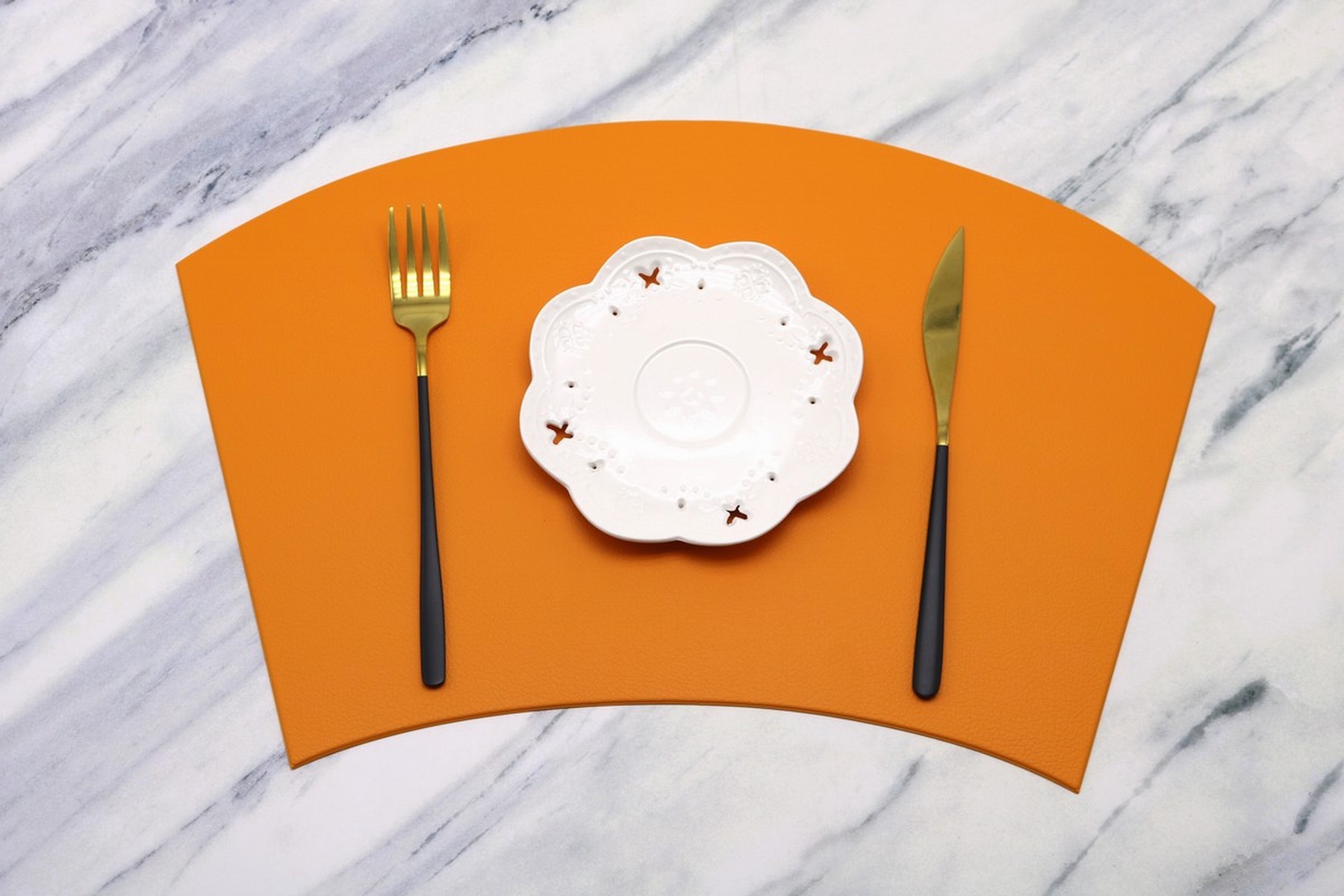 Semicírculo en forma de abanico Mantel Individual de cuero Nordic Light luxury home Hotel redondo antideslizante estera de mesa de PVC estera DE AISLAMIENTO impermeable