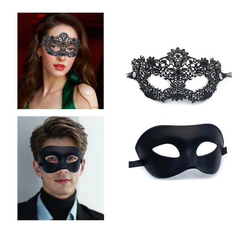 Halloween Mask Lace Black Three-Dimensional Shaped Flower-Shaped Half-Face Dance Mask Set Holiday Supplies Shooting