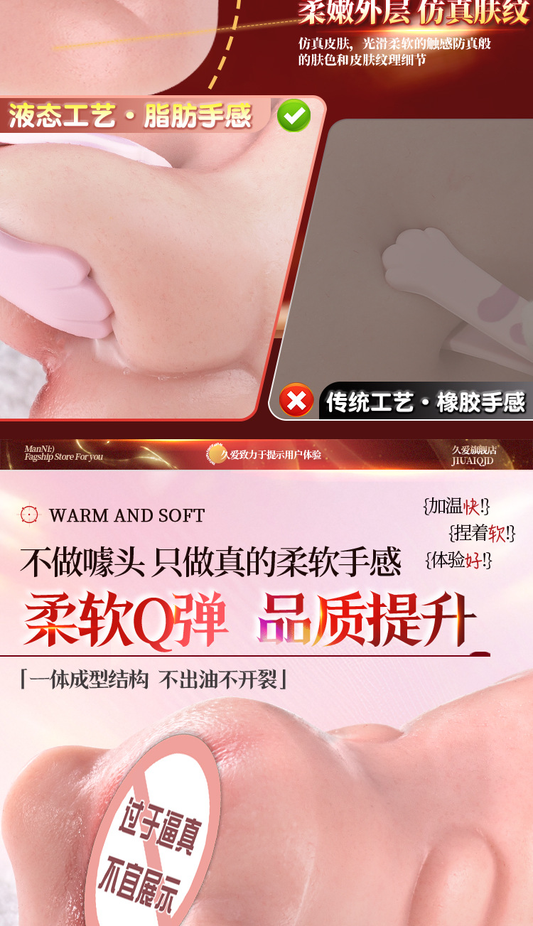 Jiuai Silicone Manual Male Masturbator Cup, Half-Body Doll Design, Flesh Tone — detail image 4