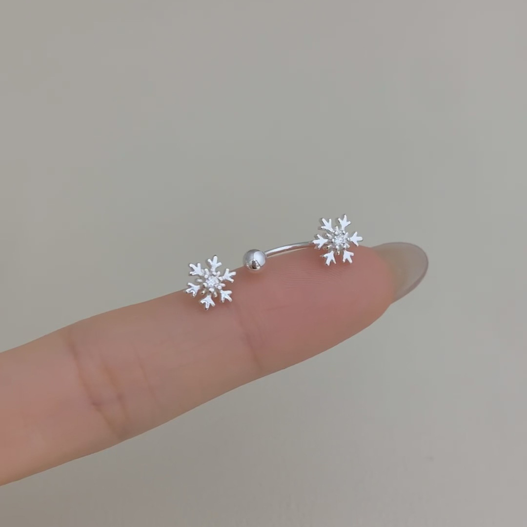雪花耳釘彎鈎耳環韓系甜美時尚設計感精緻通勤獨特氣質秋冬耳飾