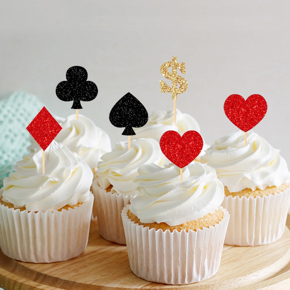 Magia tema Fiesta jugando a las cartas Tarjeta de pastel creativo insertando papel taza pastel plug-in Casino suministros de fiesta de cumpleaños