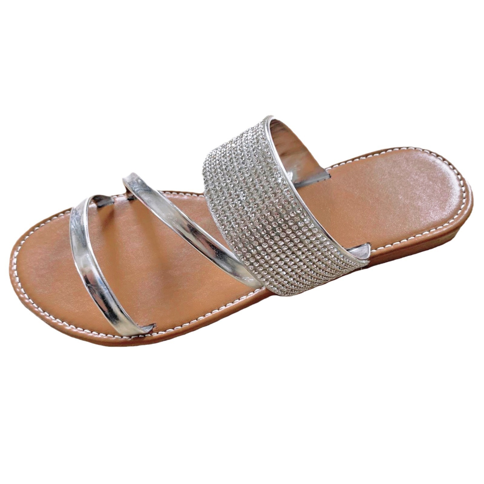 Summer Flat Sandals For Women With Rhinestones Plus Size 36-43 European American Style Women's Footwear_vogvips.com