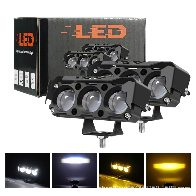Nuevo transfronterizo de motocicleta faro de luz LED amarillo y blanco doble color alto y bajo faro al por mayor image 10