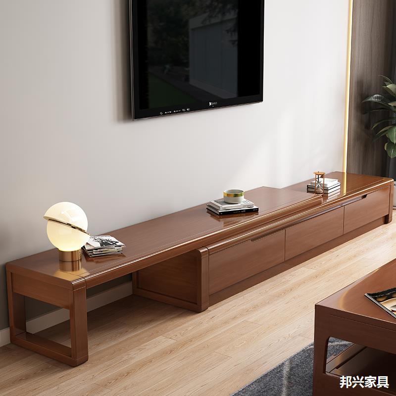 全实木电视柜小户型可伸缩现代简约经济型茶几组合中式客厅收纳柜
