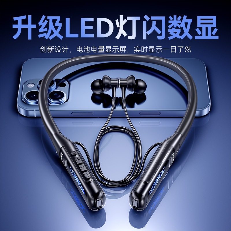 2025 New Model Neckband Bluetooth Earphones with Ultra-Long Battery Life, Bone Conduction Neckband Style, Noise-Canceling Sports Bluetooth Wireless Earphones