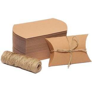 Pillow Box with Jute String-Kraft Paper Pillow Box for Jewelry Wedding Party