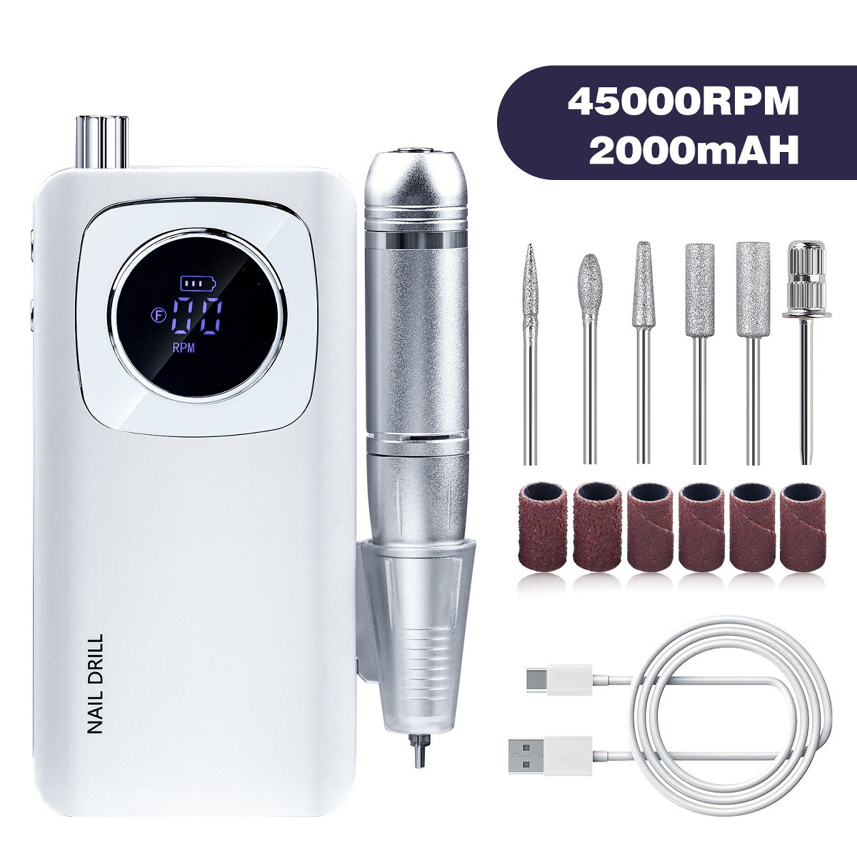 Nueva lijadora de uñas V2 profesional transfronteriza 45000 rpm de almacenamiento eléctrico portátil de uñas