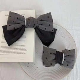 优雅波点撞色蝴蝶结发夹法式少女小香风后脑勺弹簧夹气质发卡发饰