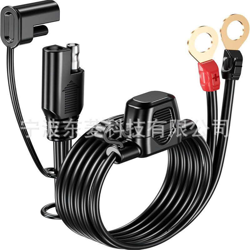 All-Copper Sae to O-Type Terminal Cable 18Awg Car and Rv Battery Extension Cable Double Fuse Plug Sae Power Cable