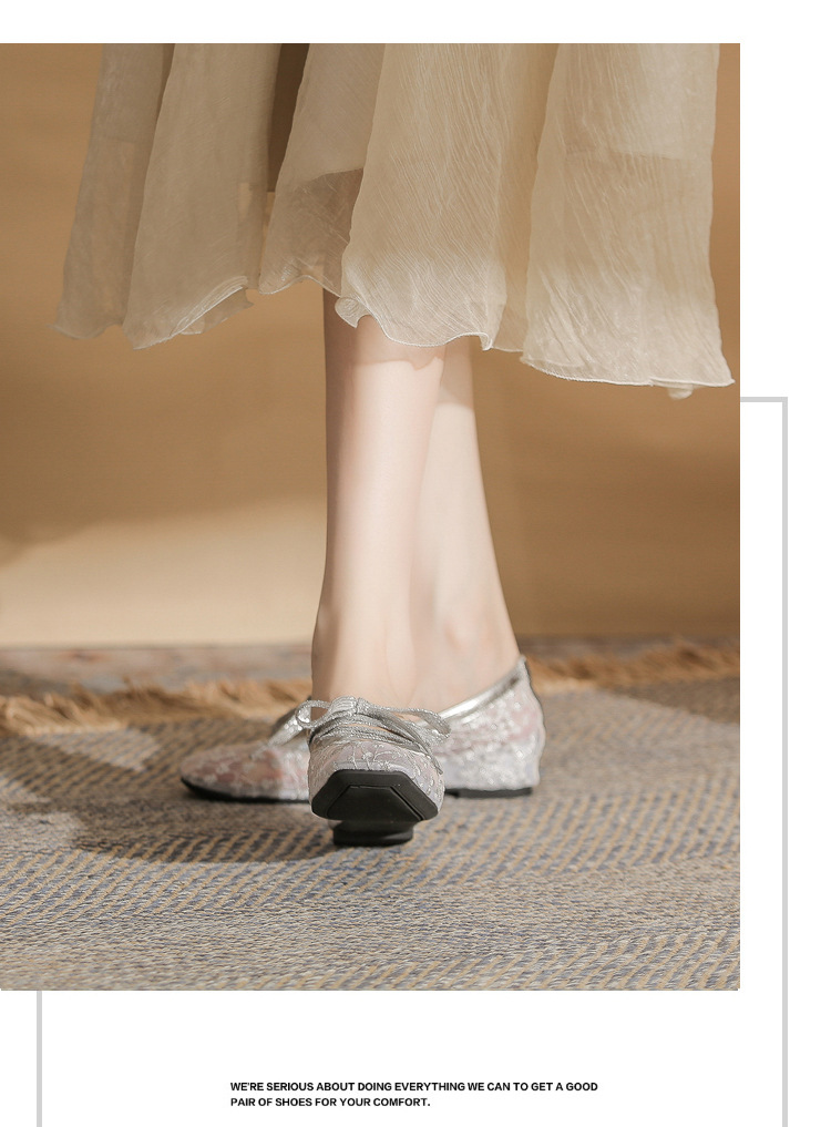 Sandal cao gót nữ ren lưới hở mũi phong cách Pháp — Champagne màu chi tiết 11
