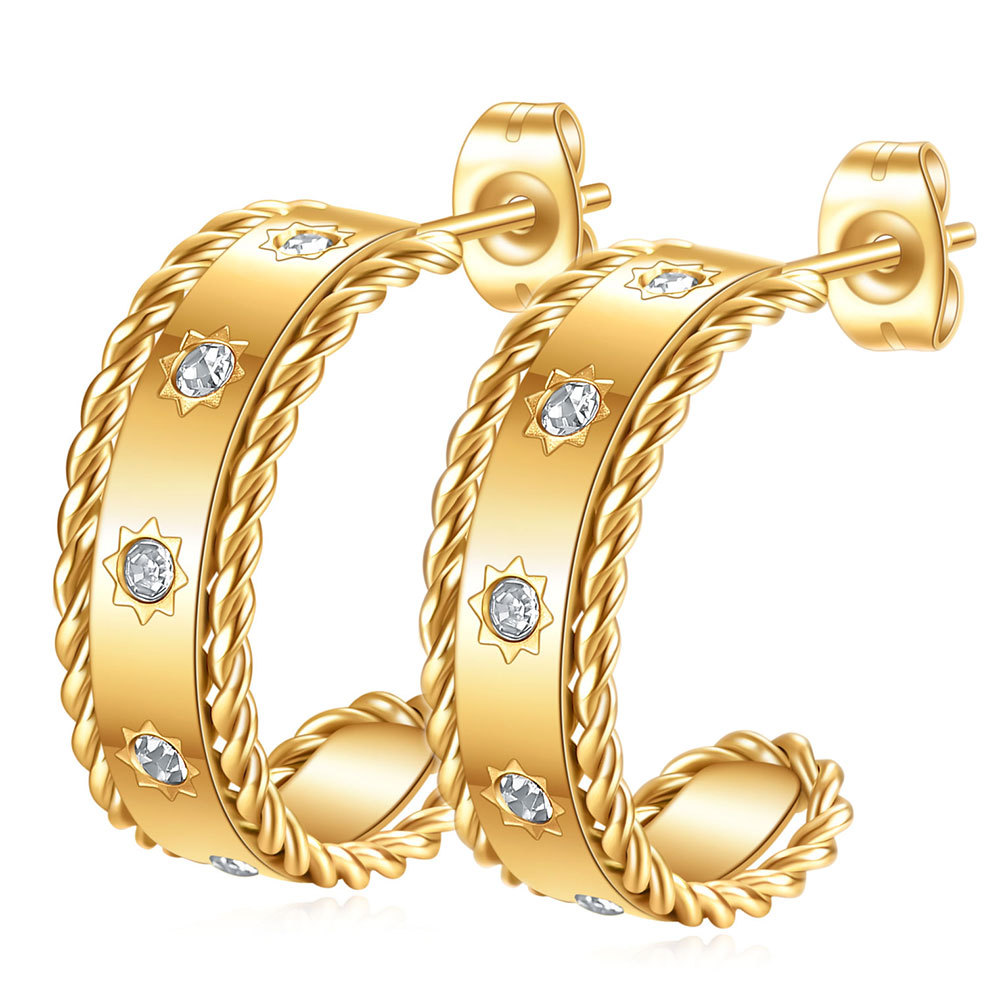 Fashion Round Titanium Steel Plating Artificial Rhinestones Earrings 1 Pair