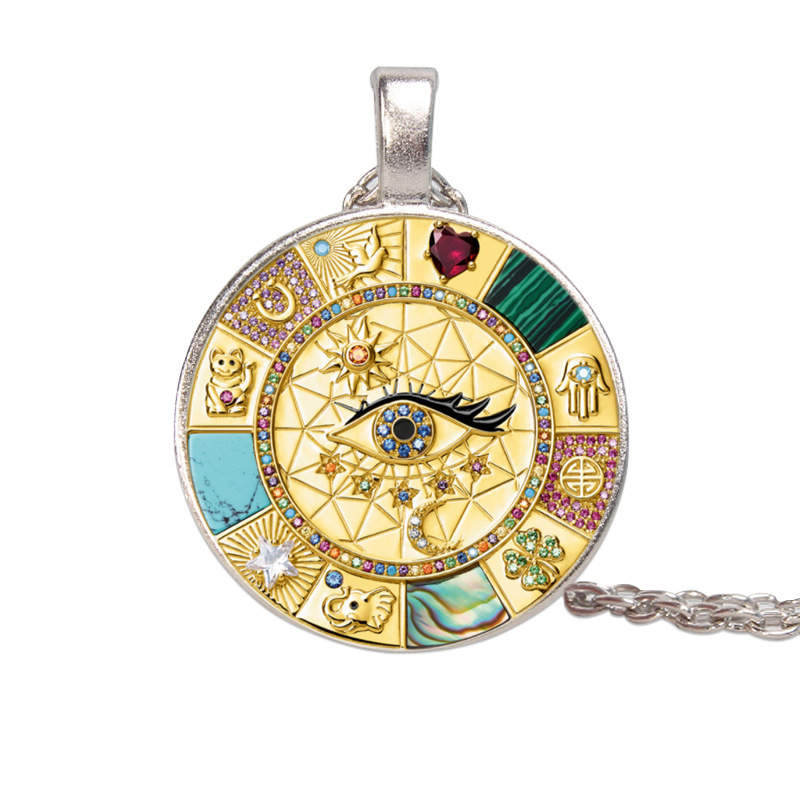 Cross-border supply bohemian style European and American lucky charm pendant time gem necklace