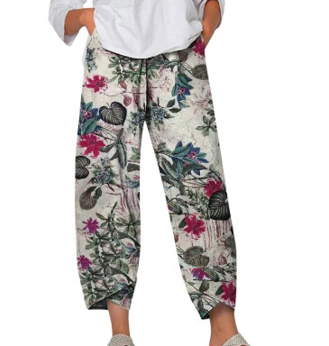 Lino de bambú 2023 nueva primavera suelta moda Impresión digital directa la fábrica pantalones casuales verano