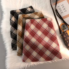 毛呢格子半身裙女秋冬季新小个子冬天配毛衣百搭包臀a字短裙子