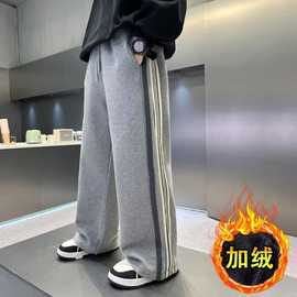 男童加绒裤子2025新款秋冬款儿童运动裤大童男孩休闲黑色长裤跨境