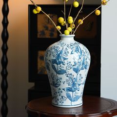 景德镇陶瓷花瓶高级感青花复古家居客厅玄关新中式青花瓷装饰摆件