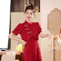 Новый китайский стиль cheongsam костюм для невесты красный комплект из двух частей 2024 новый помолвка платье назад на летнее время